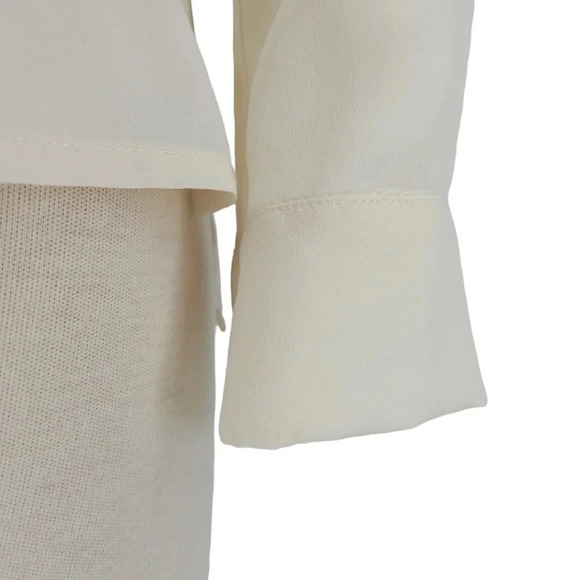 Maje Blouse Silk Ivory Ruffle Button Up Collared Long Sleeve Top Shirt - Picture 4 of 8